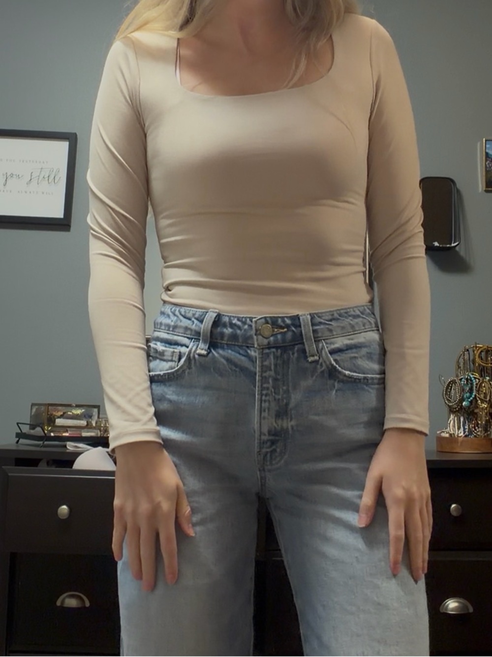 Abercrombie & Fitch Cream Long-Sleeve Square-Neck Bodysuit